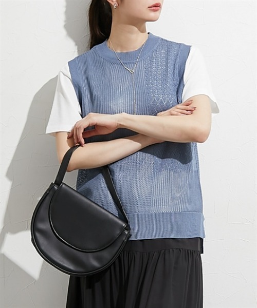 nissen（ニッセン）の「２点セット（透かし編みベスト＋半袖Ｔシャツ）（アンサンブル・レディース・サックスブルー/ブラック/ベージュ・M/L/LL）」の10枚目の写真