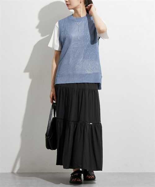 nissen（ニッセン）の「２点セット（透かし編みベスト＋半袖Ｔシャツ）（アンサンブル・レディース・サックスブルー/ブラック/ベージュ・M/L/LL）」の12枚目の写真