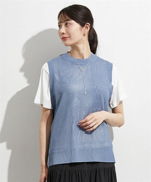 nissen（ニッセン）の「２点セット（透かし編みベスト＋半袖Ｔシャツ）（アンサンブル・レディース・サックスブルー/ブラック/ベージュ・M/L/LL）」の13枚目の写真