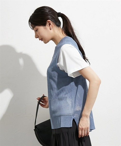 nissen（ニッセン）の「２点セット（透かし編みベスト＋半袖Ｔシャツ）（アンサンブル・レディース・サックスブルー/ブラック/ベージュ・M/L/LL）」の14枚目の写真