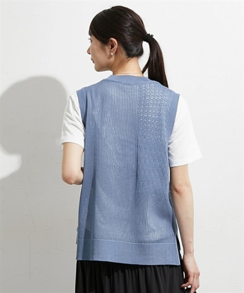 nissen（ニッセン）の「２点セット（透かし編みベスト＋半袖Ｔシャツ）（アンサンブル・レディース・サックスブルー/ブラック/ベージュ・M/L/LL）」の15枚目の写真