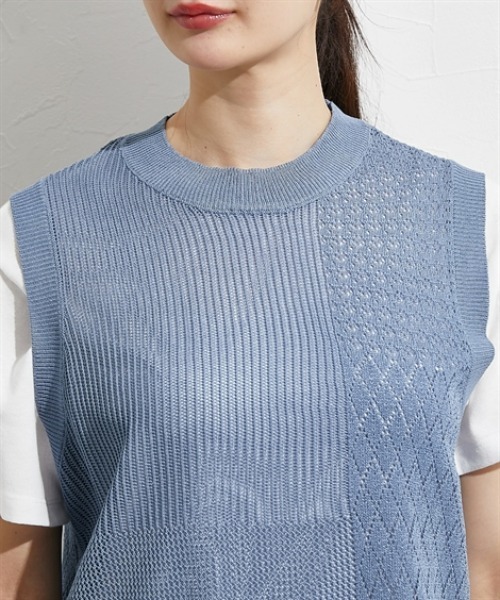 nissen（ニッセン）の「２点セット（透かし編みベスト＋半袖Ｔシャツ）（アンサンブル・レディース・サックスブルー/ブラック/ベージュ・M/L/LL）」の16枚目の写真