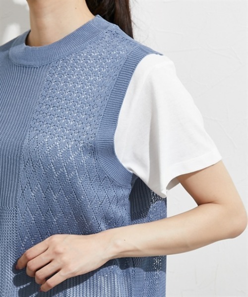 nissen（ニッセン）の「２点セット（透かし編みベスト＋半袖Ｔシャツ）（アンサンブル・レディース・サックスブルー/ブラック/ベージュ・M/L/LL）」の17枚目の写真