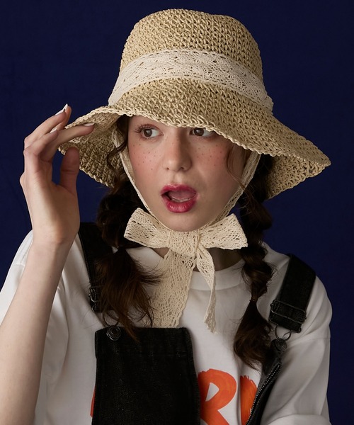 Jane Marple ストローハット（アイボリーロゴリボン） Jane Marple ストローハット（アイボリーロゴリボン）