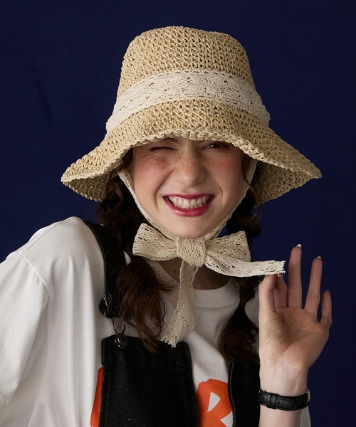 リボン付きストローハット/ARTESANO（アルテサーノ） リボン付き