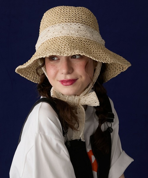 Jane Marple ストローハット（アイボリーロゴリボン） Jane Marple ストローハット（アイボリーロゴリボン） Jane