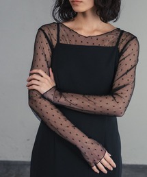 シースルートップス 長袖 ドット チュール レース メロウ メロー シアートップス レイヤードトップス 結婚式 パーティー オケージョン お呼ばれ