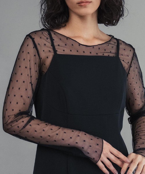 LOWO（ロワ）の「シースルートップス 長袖 ドット チュール レース メロウ メロー シアートップス レイヤードトップス 結婚式 パーティー オケージョン お呼ばれ（シャツ/ブラウス・レディース・ブラック/ホワイト・FREE）」の8枚目の写真