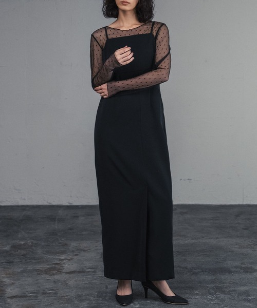 LOWO（ロワ）の「シースルートップス 長袖 ドット チュール レース メロウ メロー シアートップス レイヤードトップス 結婚式 パーティー オケージョン お呼ばれ（シャツ/ブラウス・レディース・ブラック/ホワイト・FREE）」の9枚目の写真