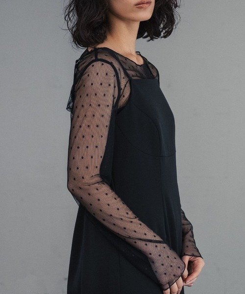 LOWO（ロワ）の「シースルートップス 長袖 ドット チュール レース メロウ メロー シアートップス レイヤードトップス 結婚式 パーティー オケージョン お呼ばれ（シャツ/ブラウス・レディース・ブラック/ホワイト・FREE）」の10枚目の写真
