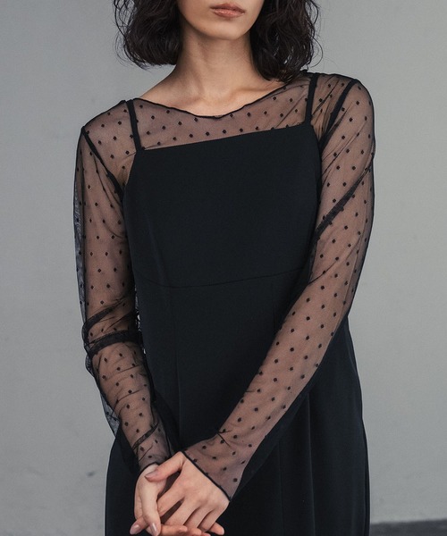 LOWO（ロワ）の「シースルートップス 長袖 ドット チュール レース メロウ メロー シアートップス レイヤードトップス 結婚式 パーティー オケージョン お呼ばれ（シャツ/ブラウス・レディース・ブラック/ホワイト・FREE）」の11枚目の写真