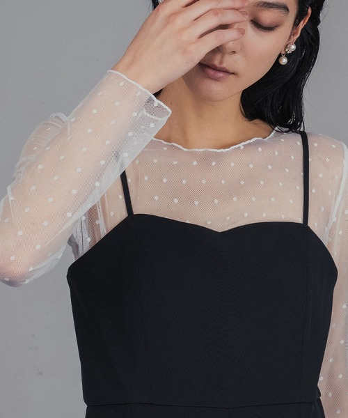 LOWO（ロワ）の「シースルートップス 長袖 ドット チュール レース メロウ メロー シアートップス レイヤードトップス 結婚式 パーティー オケージョン お呼ばれ（シャツ/ブラウス・レディース・ブラック/ホワイト・FREE）」の13枚目の写真