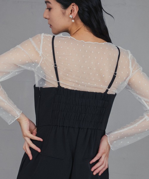 LOWO（ロワ）の「シースルートップス 長袖 ドット チュール レース メロウ メロー シアートップス レイヤードトップス 結婚式 パーティー オケージョン お呼ばれ（シャツ/ブラウス・レディース・ブラック/ホワイト・FREE）」の15枚目の写真