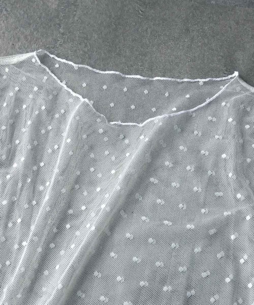 LOWO（ロワ）の「シースルートップス 長袖 ドット チュール レース メロウ メロー シアートップス レイヤードトップス 結婚式 パーティー オケージョン お呼ばれ（シャツ/ブラウス・レディース・ブラック/ホワイト・FREE）」の16枚目の写真