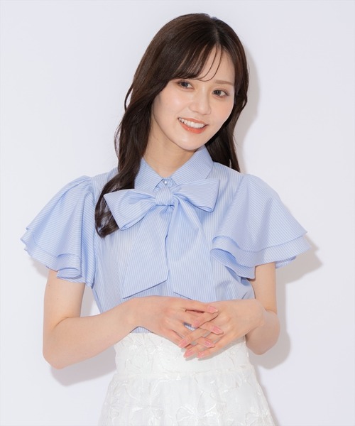 WILLSELECTION（ウィルセレクション）の「フレアスリーブリボンタイブラウス（シャツ/ブラウス・レディース・オフホワイト/ピンク/ブルー系その他・FREE）」の2枚目の写真