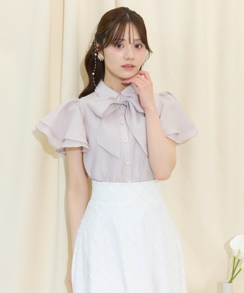 WILLSELECTION（ウィルセレクション）の「フレアスリーブリボンタイブラウス（シャツ/ブラウス・レディース・オフホワイト/ピンク/ブルー系その他・FREE）」の3枚目の写真