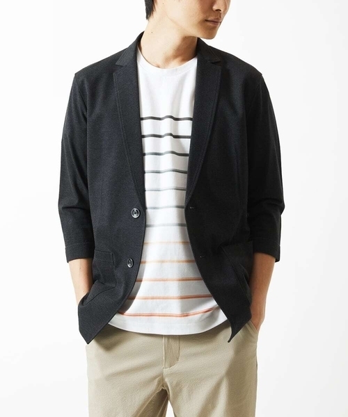 MK MICHEL KLEIN HOMME (エムケーミッシェルクランオム)の「【洗える / コットン100%】マイクロカノコストレッチジャケット(テーラードジャケット・メンズ・ネイビー/チャコールグレー/アイボリー・48/51/46)」の1枚目の写真