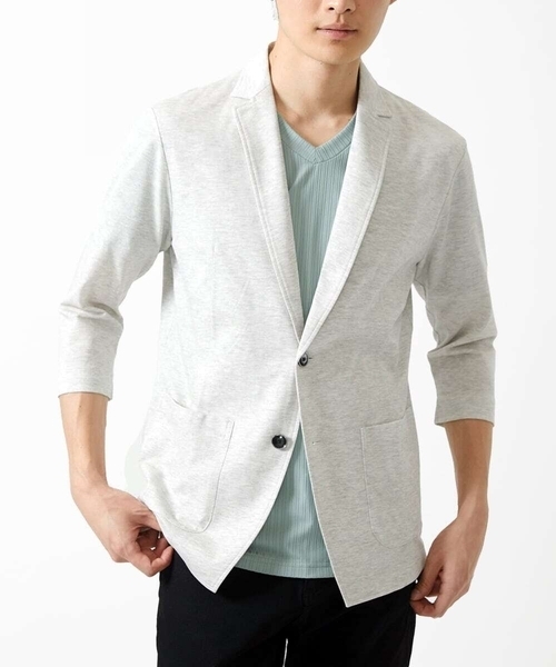 MK MICHEL KLEIN HOMME (エムケーミッシェルクランオム)の「【洗える / コットン100%】マイクロカノコストレッチジャケット(テーラードジャケット・メンズ・ネイビー/チャコールグレー/アイボリー・48/51/46)」の2枚目の写真