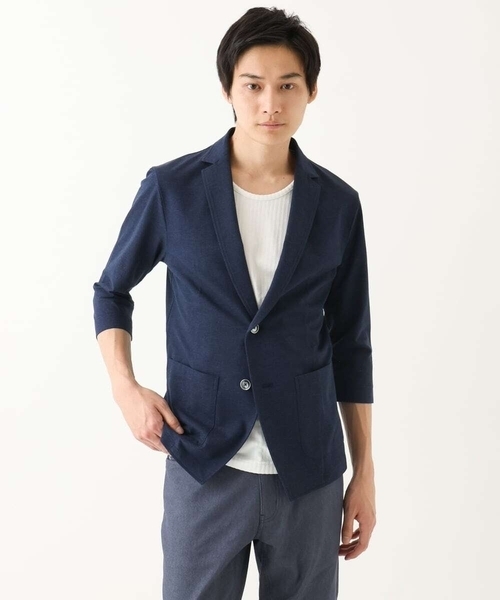 MK MICHEL KLEIN HOMME (エムケーミッシェルクランオム)の「【洗える / コットン100%】マイクロカノコストレッチジャケット(テーラードジャケット・メンズ・ネイビー/チャコールグレー/アイボリー・48/51/46)」の4枚目の写真