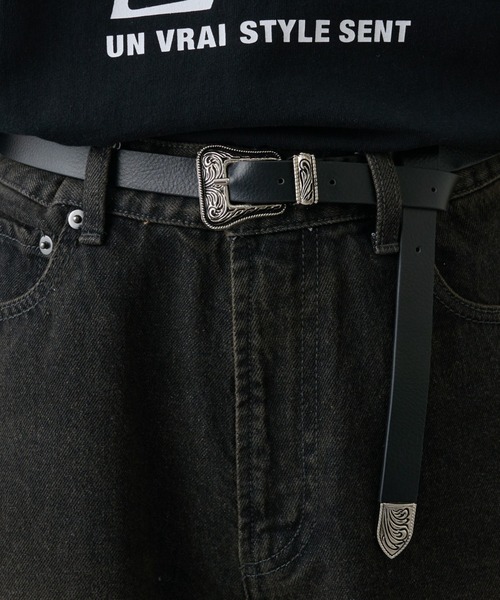 COLONY 2139(コロニートゥーワンスリーナイン)の「ウエスタンバックルスリムベルト(ベルト・メンズ・ブラック・FREE)」の1枚目の写真