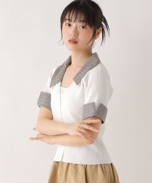 Heather(ヘザー)の「レイヤード半袖ニット 575807(ニット/セーター・レディース・グレー/オフホワイト/ブラック・FREE)」の3枚目の写真