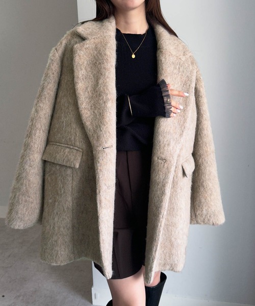 シャギージャケットコート セール】ダブルテーラードシャギージャケットコート（その他アウター