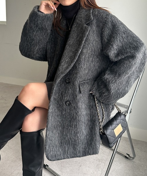 セール】ダブルテーラードシャギージャケットコート（その他アウター