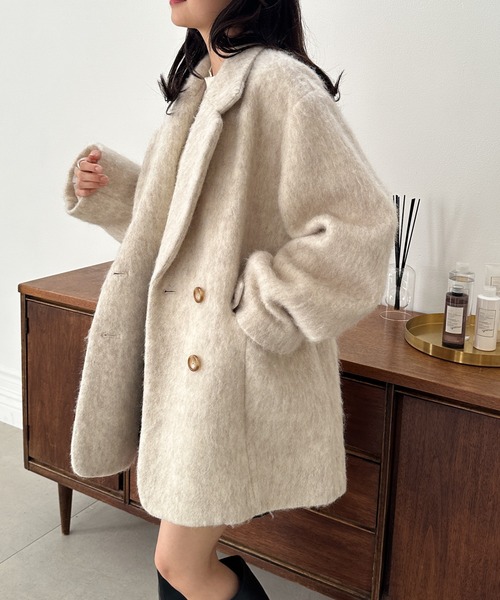 セール】ダブルテーラードシャギージャケットコート（その他アウター