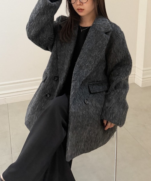 セール】ダブルテーラードシャギージャケットコート（その他アウター