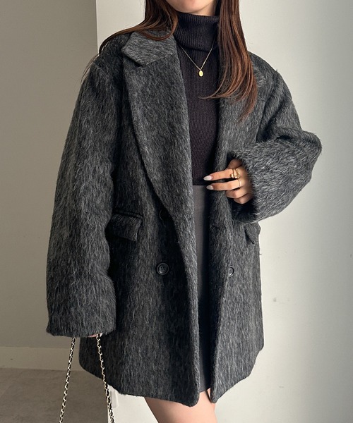 セール】ダブルテーラードシャギージャケットコート（テーラード