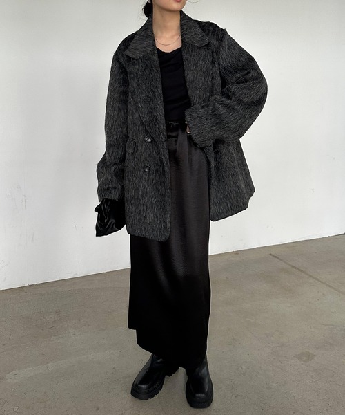 solleim（ソルレム）の「ダブルテーラードシャギージャケットコート（テーラードジャケット・レディース・ベージュ/グレー/アイボリー・L/M）」の6枚目の写真