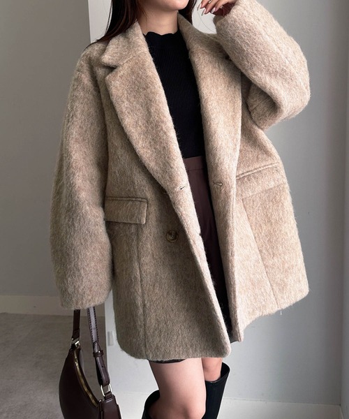 セール】ダブルテーラードシャギージャケットコート（テーラード