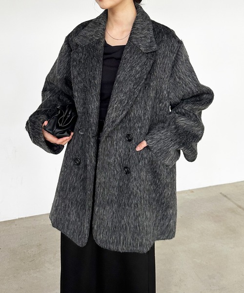 solleim ダブルテーラードシャギージャケットコート グレー solleim（ソルレム）の「ダブルテーラードシャギージャケットコート