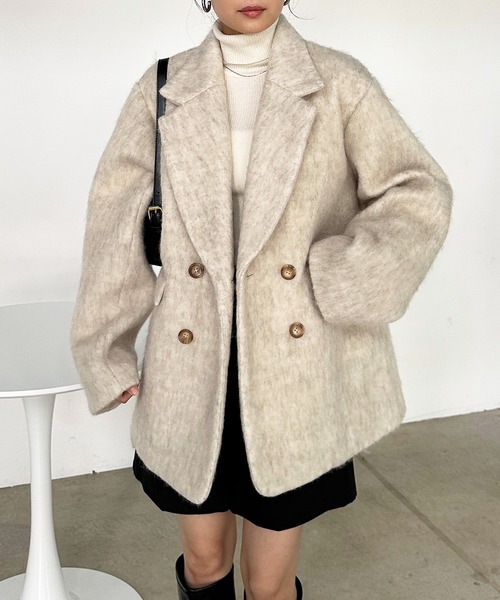 solleim（ソルレム）の「ダブルテーラードシャギージャケットコート（テーラードジャケット・レディース・ベージュ/グレー/アイボリー・L/M）」の10枚目の写真