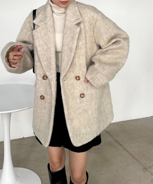 solleim（ソルレム）の「ダブルテーラードシャギージャケットコート（テーラードジャケット・レディース・ベージュ/グレー/アイボリー・L/M）」の11枚目の写真