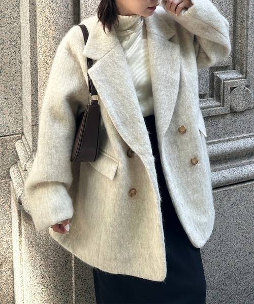 solleim（ソルレム）の「ダブルテーラードシャギージャケットコート（テーラードジャケット・レディース・ベージュ/グレー/アイボリー・L/M）」の18枚目の写真