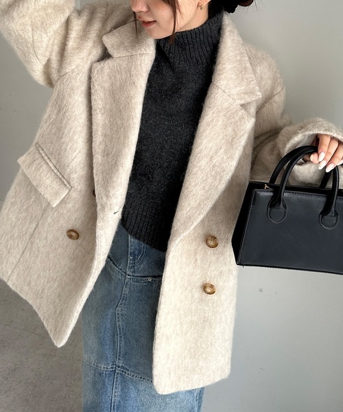 solleim（ソルレム）の「ダブルテーラードシャギージャケットコート（テーラードジャケット・レディース・ベージュ/グレー/アイボリー・L/M）」の19枚目の写真