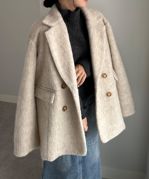 solleim（ソルレム）の「ダブルテーラードシャギージャケットコート（テーラードジャケット・レディース・ベージュ/グレー/アイボリー・L/M）」の20枚目の写真