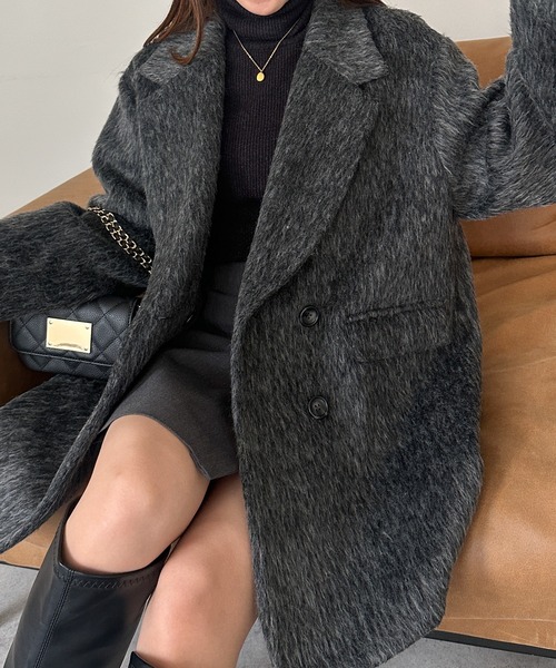 セール】ダブルテーラードシャギージャケットコート（テーラード