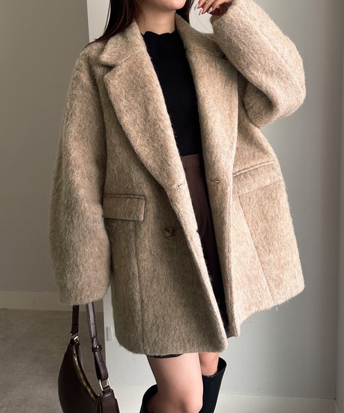 セール】ダブルテーラードシャギージャケットコート（その他アウター