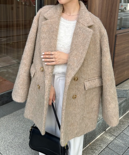 セール】ダブルテーラードシャギージャケットコート（その他アウター