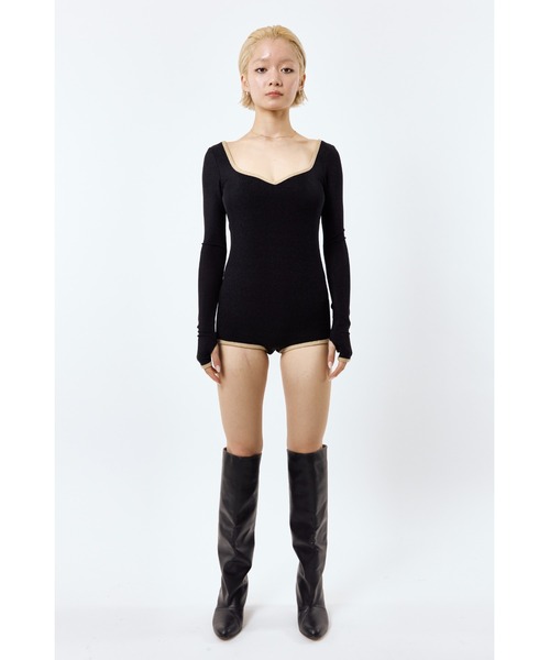 DLESS(ドレス)の「Sweetheartneck bodysuits/ハートネックロングスリーブボディスーツ(Tシャツ/カットソー・レディース・ブラック×ゴールド/ゴールド系その他・X-SMALL)」の9枚目の写真