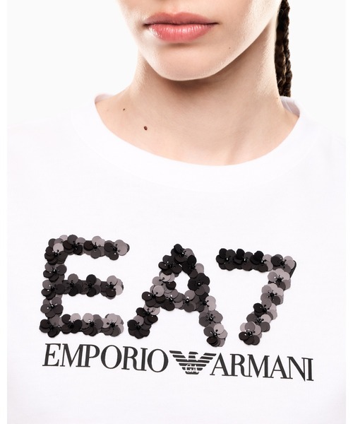EMPORIO ARMANI EA7(エンポリオアルマーニイーエーセブン)の「【エンポリオ アルマーニ EA7】Logo Series クルーネックTシャツ コットンジャージー スパンコール(Tシャツ/カットソー・レディース・ホワイト/ブラック・LARGE/MEDIUM/SMALL/X-SMALL)」の5枚目の写真