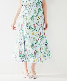 AT1823 23区 ボタニカルプリントスカート ロング丈 透け感 フレア M AT1823 23区 ボタニカルプリントスカート ロング丈 透け感