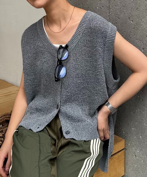 CIAOPANIC TYPY（チャオパニックティピー）の「メランジ編みニットベスト（ベスト・レディース・アイボリー/オレンジ/ブルー/チャコールグレー・ONE SIZE）」の9枚目の写真