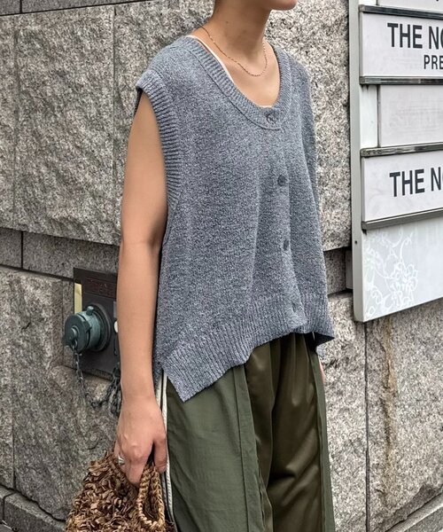 ベスト ジレ メランジ編みサマーニットベスト レディース FREE STYLISTS ベスト ジレ 透かし編みサマーニットベスト