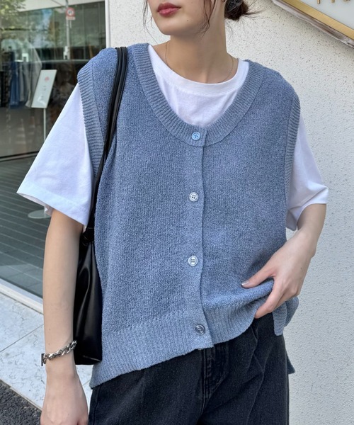 CIAOPANIC TYPY（チャオパニックティピー）の「メランジ編みニットベスト（ベスト・レディース・アイボリー/オレンジ/ブルー/チャコールグレー・ONE SIZE）」の4枚目の写真