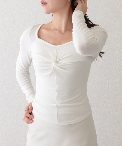 Lace Ladies(レースレディース)の「フロント ツイスト ラウンドネック 長袖 カットソー(Tシャツ/カットソー・レディース・ホワイト/ブラック/グレー・FREE)」の15枚目の写真