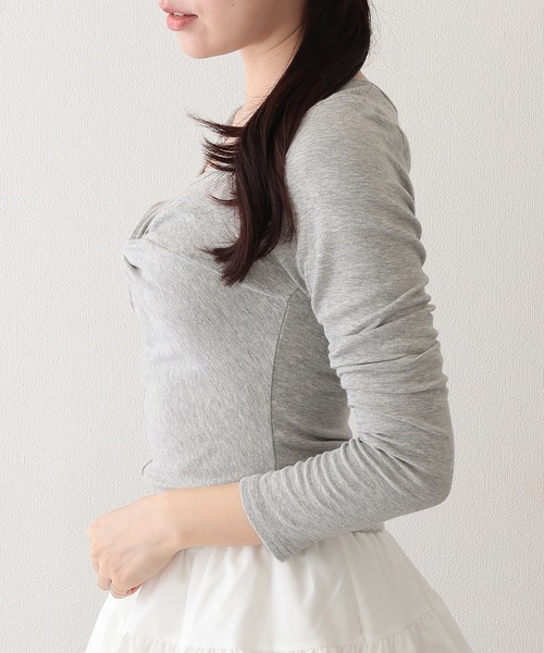 Lace Ladies(レースレディース)の「フロント ツイスト ラウンドネック 長袖 カットソー(Tシャツ/カットソー・レディース・ホワイト/ブラック/グレー・FREE)」の7枚目の写真