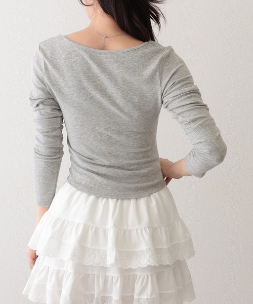 Lace Ladies(レースレディース)の「フロント ツイスト ラウンドネック 長袖 カットソー(Tシャツ/カットソー・レディース・ホワイト/ブラック/グレー・FREE)」の8枚目の写真